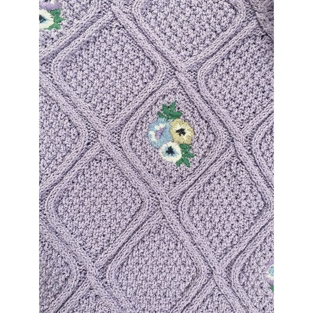Lavender Fields Ruffle Floral Sweater Sz M Shirt Cottage Cozy Girly Soft Grandma